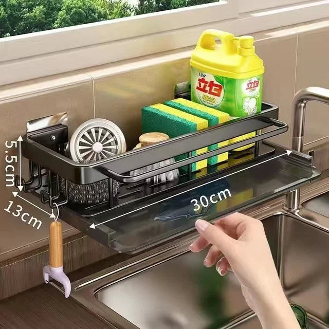 Aluminum Kitchen Storage Rack No-drill Sink Drain Rack Self-draining Sink Shelf Sponge Holder Dishcloth Towel Rack Filter Basket