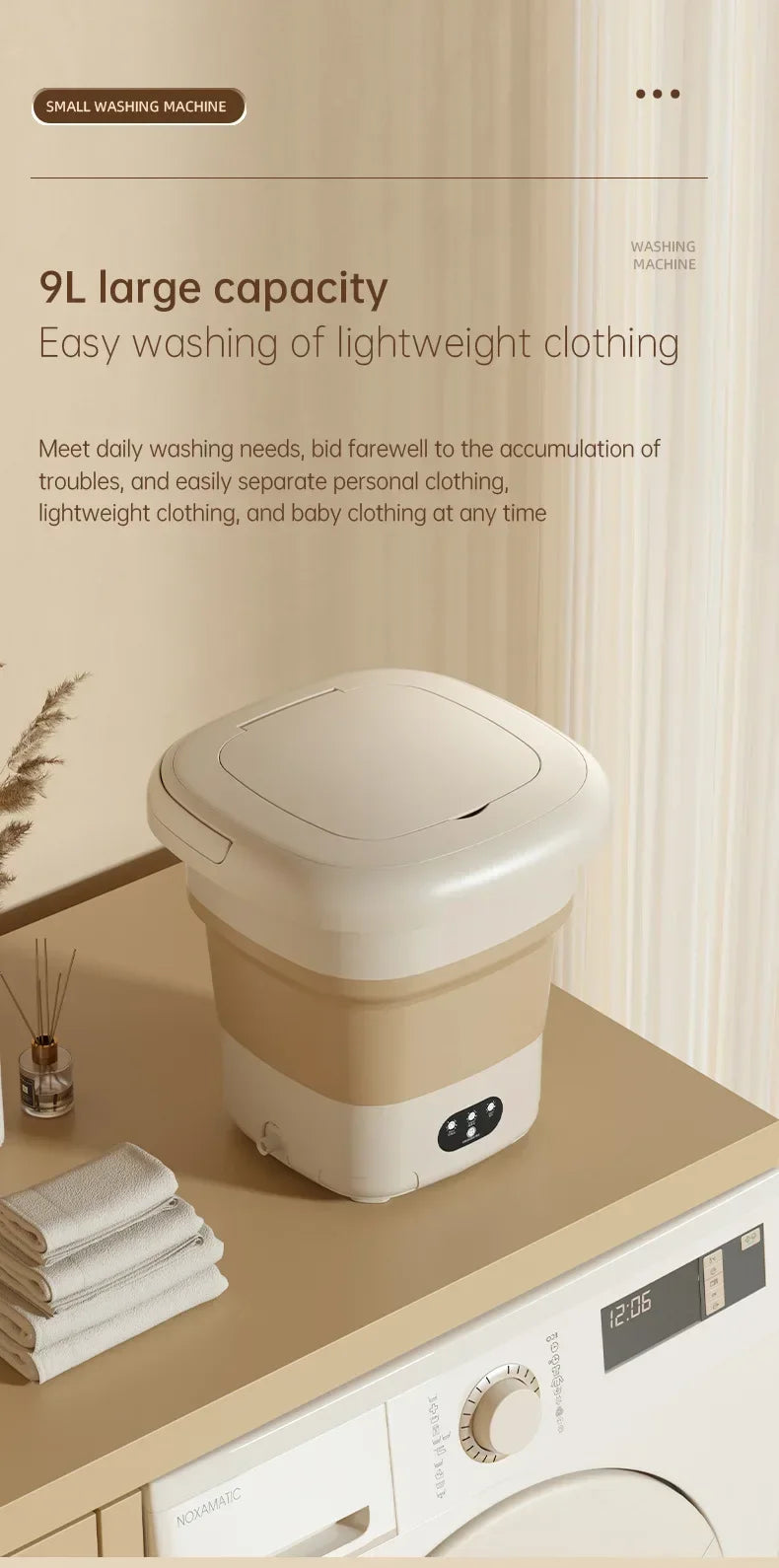 Folding Portable Washing Machine Big Capacity with Clothes Spin Dryer Bucket Travel Socks Underwear Panties Washing Machine
