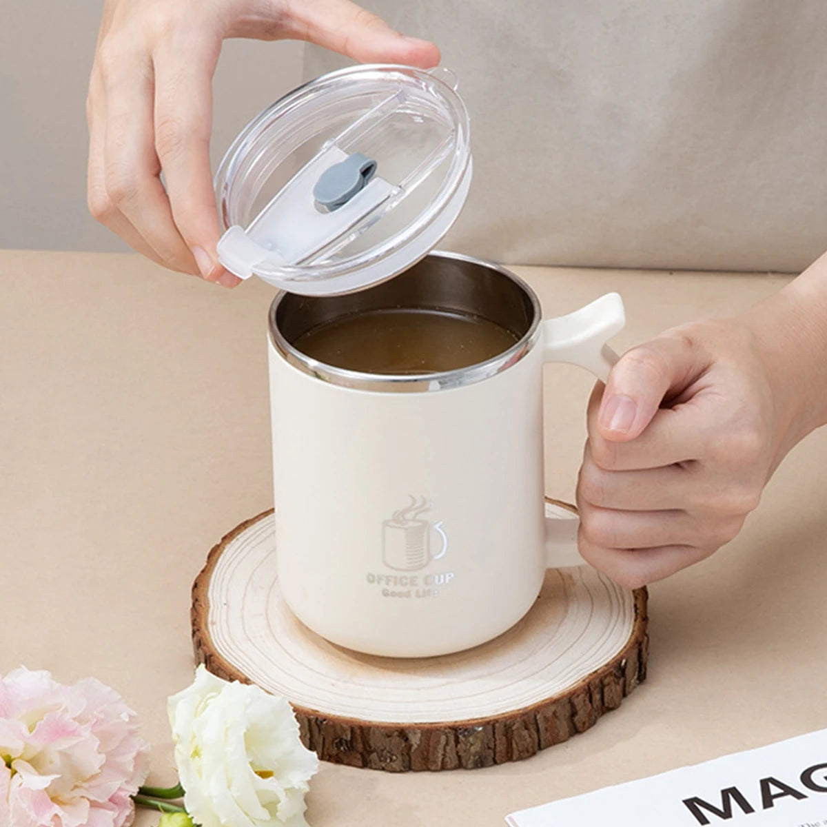 500ml Thermal Milk Coffee Cup With Handle 304 Stainless Steel Double-layer Insulated Mug Leak-proof Drinking Cup Drinkware