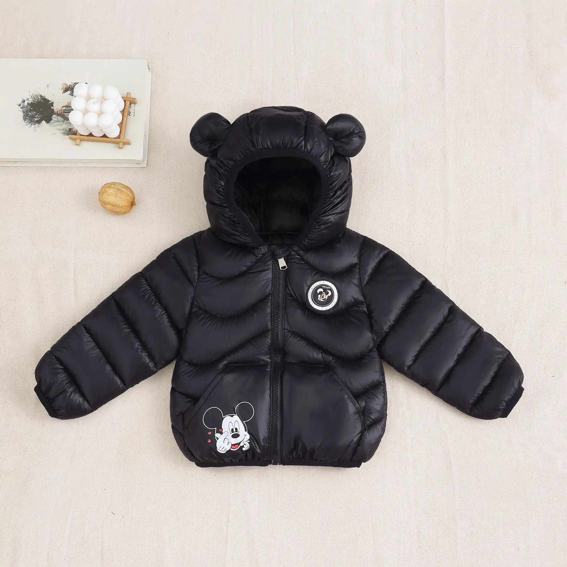 Mickey Mouse Kids Winter Hooded Coat New Lightweight Thermal Thicken Padded Jacket for Boys Girls Cotton Blend Zipper Outerwear
