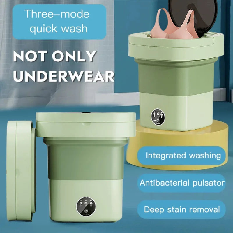 Folding Portable Washing Machine 8.5L Large Capacity Clothes Spin Dryer Bucket Travel Underwear Socks Ultrasonic Mini Washer