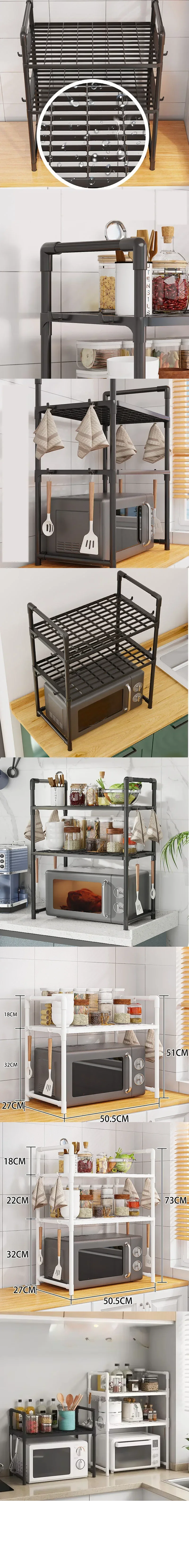 Extra Wide Microwave Stand - 2-Tier Heavy-Duty Kitchen Shelf for Oven Toaster & Spice Racks with Handrail Hooks Non-Slip