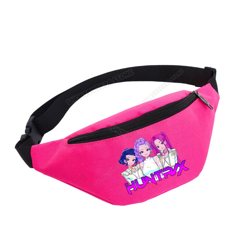 KPop Demon Hunters Girl Waist Bag Movie Anime Kids Fanny Packs Cartoon Cute Crossbody Chest Packs Lightweight Child Belt Bum Bag