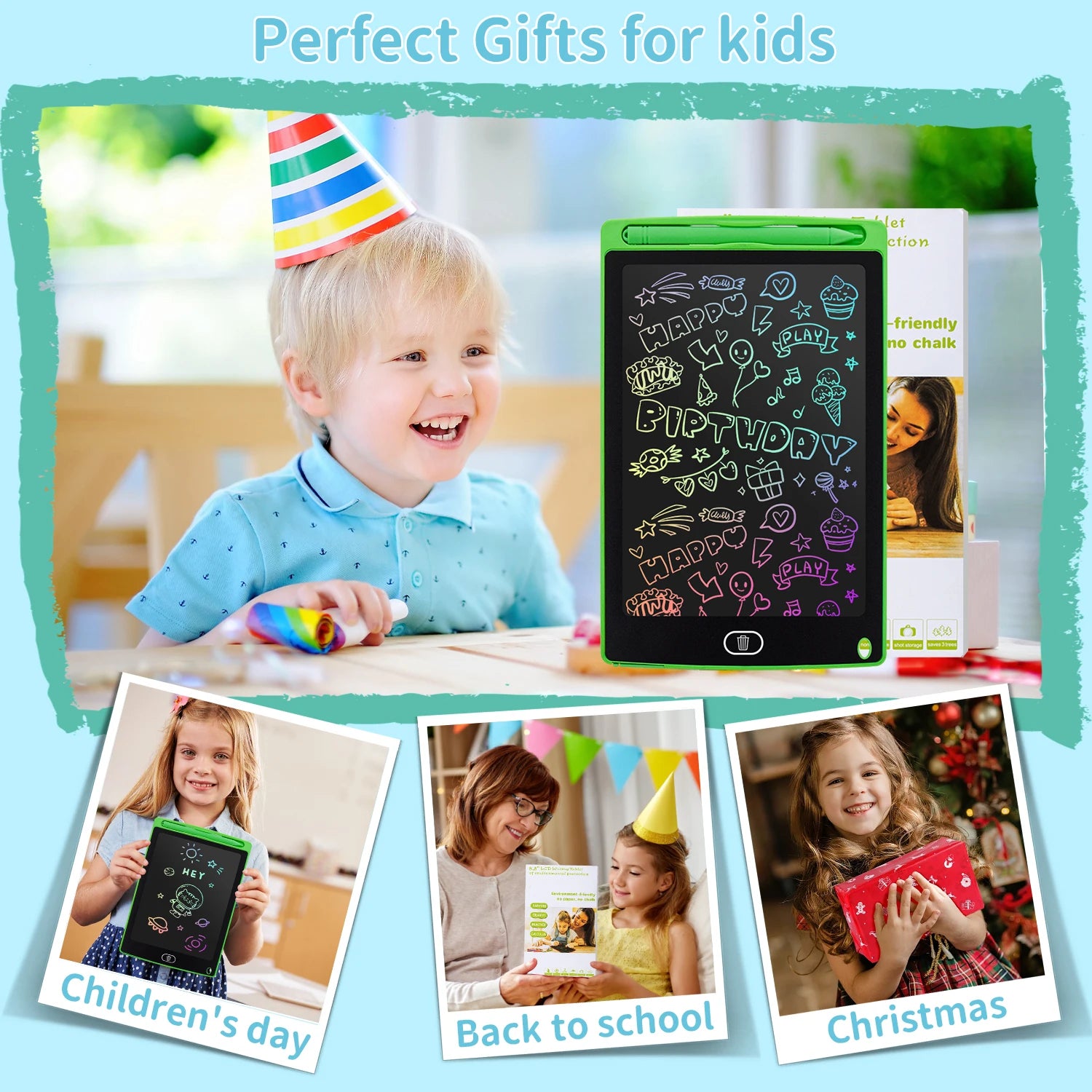 12" LCD Writing Tablet for Kids - Reusable Drawing Board with Eye Protection, Lock Function, Instant Erase - Gift for Boys Girls