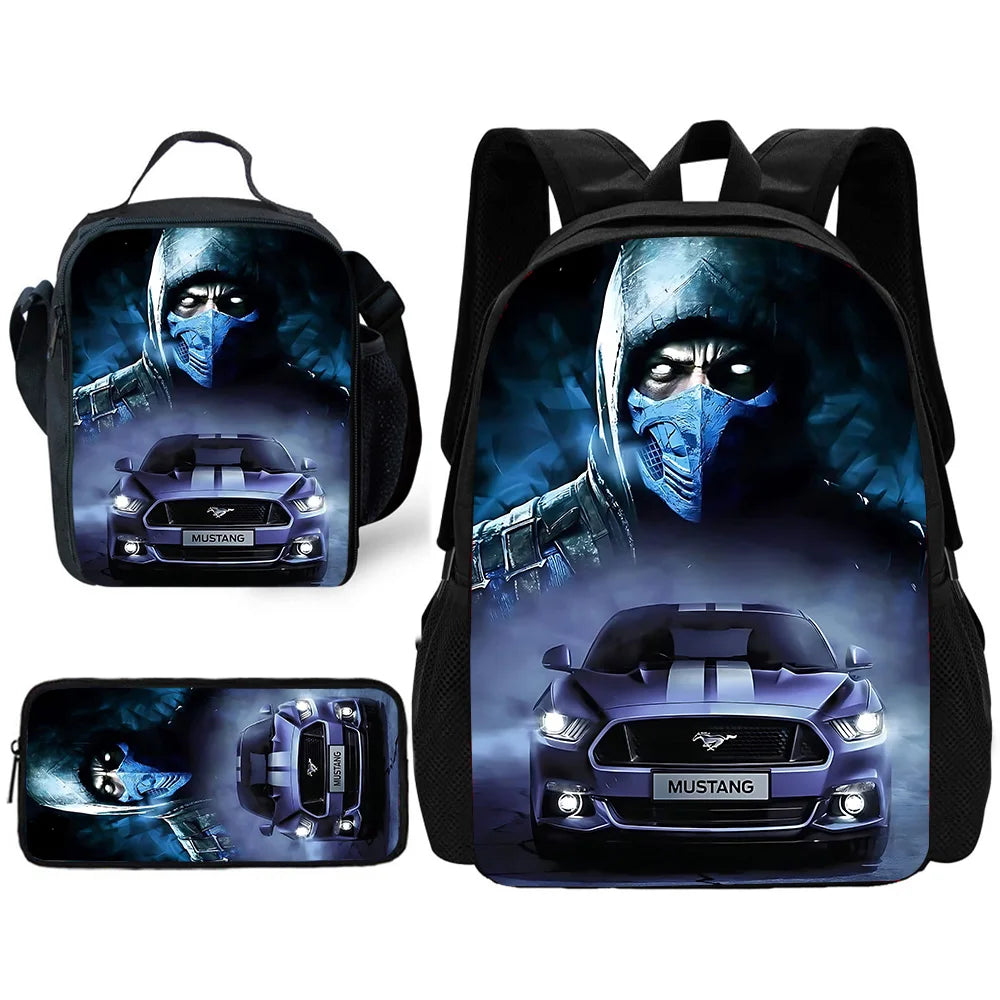 Child School Backpack with Fashion M-Mustangs car logo Lunch Bags ,Pencil Bags ,School Bags for Boys Girls Best Gift