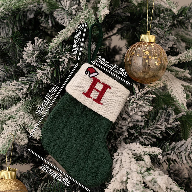 Christmas Stocking Knitting Snowflake Letter Socks Christmas Decoration For Home Christmas Alphabet Knitting Sock New Year  Gift