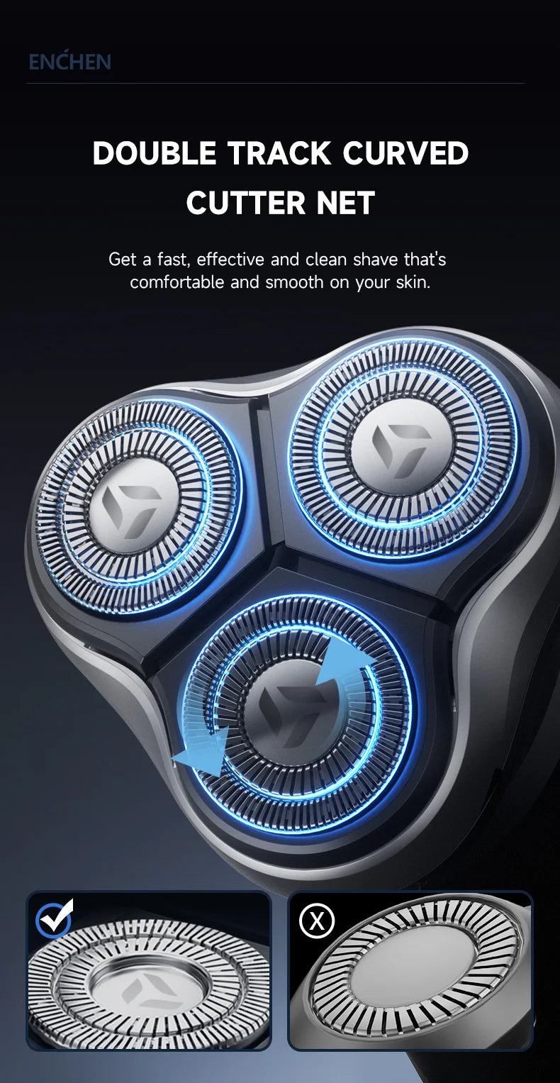 ENCHEN Electric Shaver Razor Rotary 3D Hair Shaver Professional Razor Waterproof Safety Lock Beard Trimmer Man - BlackStone Max