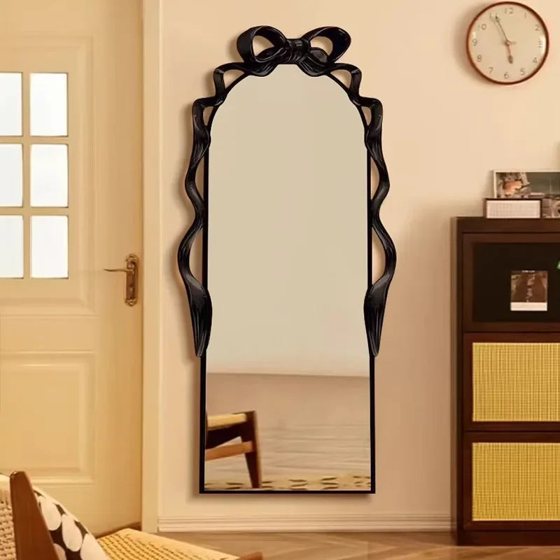 Luxury elegant wooden floor mirror high-end specchiera da pavimento furniture American style vintage full body mirror Black