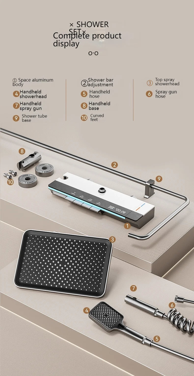 Smart Digital Display Bathroom Shower Set Piano Key Rainlfall Bath Showers System Set Apartment Bathtub Shower Faucet Full Set