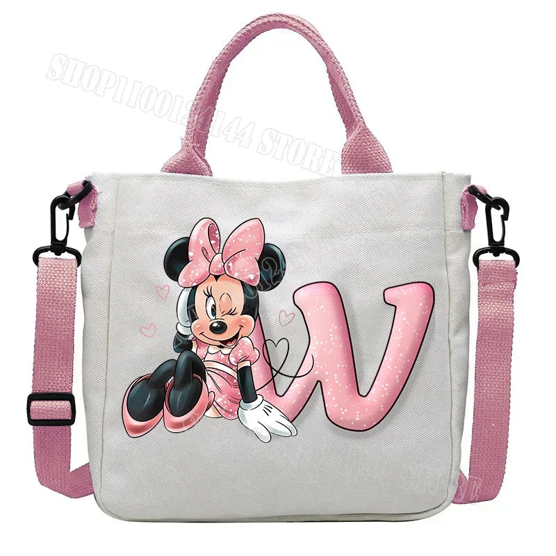 Minnie Disney Women Men Canvas Bags Shoulder Bag Fashion Tote Bags Girl Cartoon Tote Bag Large Capacity Handbag Shopping Bags