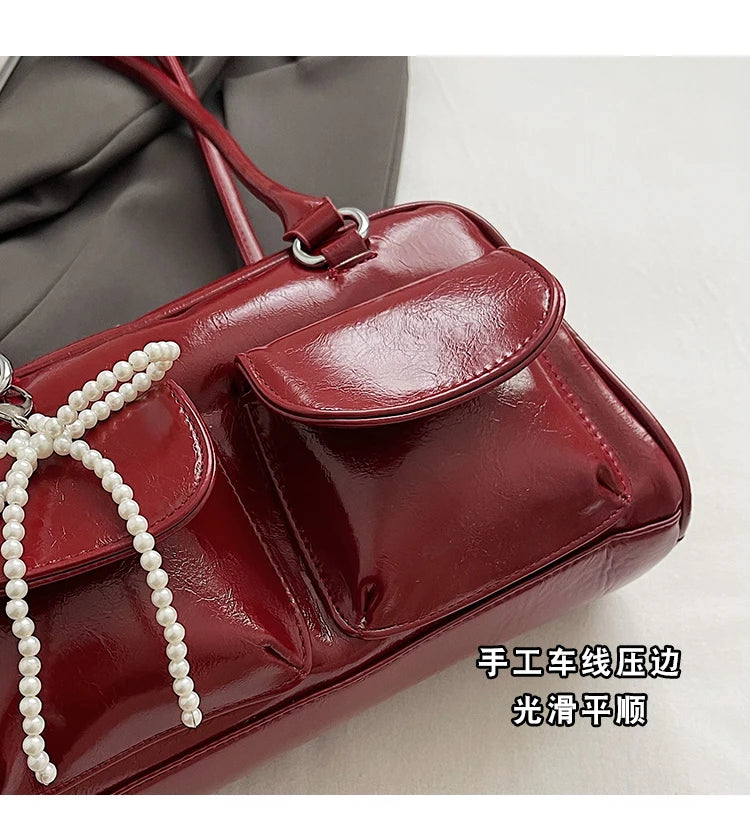 Solid Sewing Thread Fashion Glossy PU Shoulder Bags Baguette Versatile Hand Bags 2025 Hot Sale Bags for Women Bolsas Femininas
