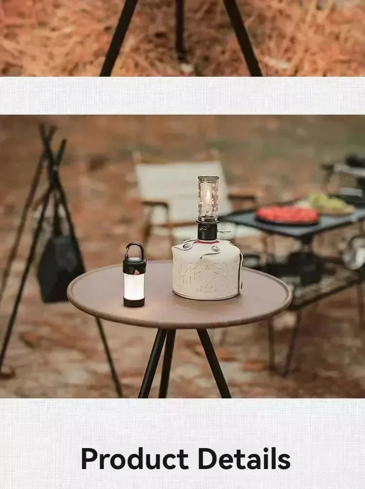 Tea Table Round Table with Lamp Outdoor Portable Stand Camping Elevated Leisure Foldable Picnic Garden Mini Coffee Dining Tables