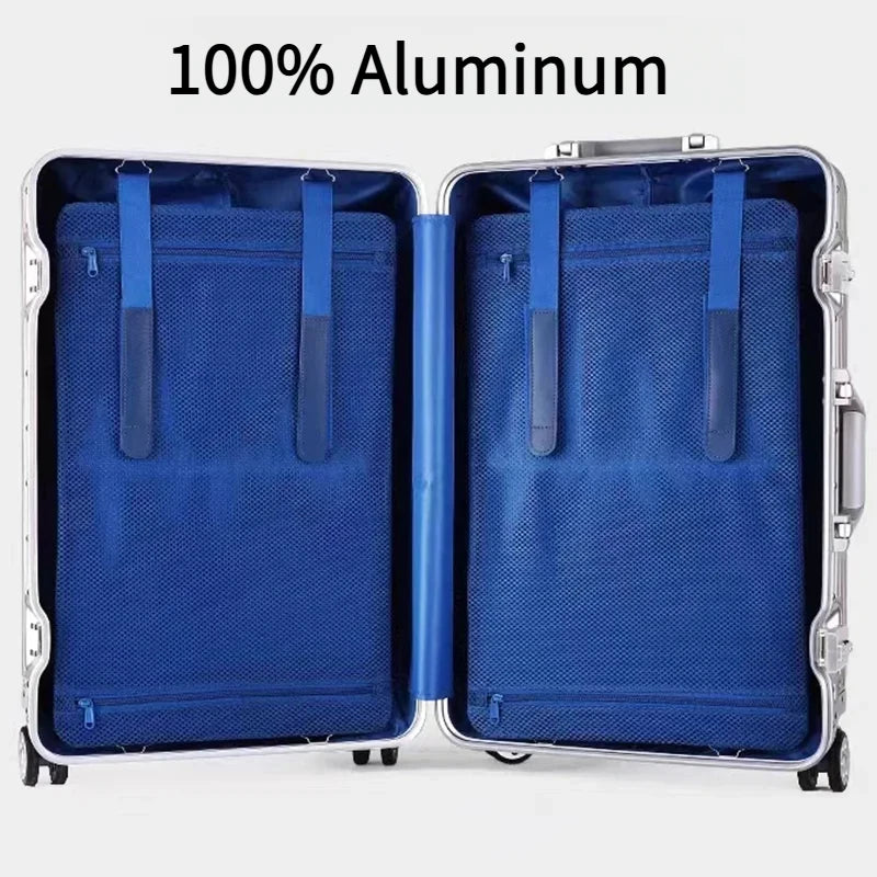 Aluminum Magnesium Alloy Rolling Luggage 20 Inch Metal Trolley Case Lightweight Carry On Suitcase For Business Trip Travel Cabin