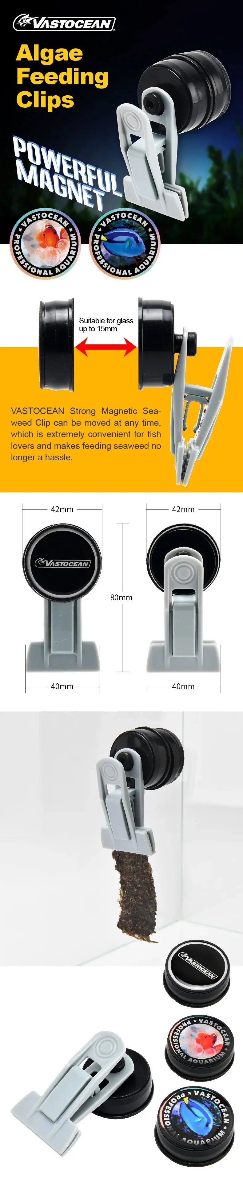 Vastocean Aquarium Strong Magnetic Seaweed Feeding Clip Nori Clip Strong Magnetic Vegetable Clip Seaweed Nori Clip