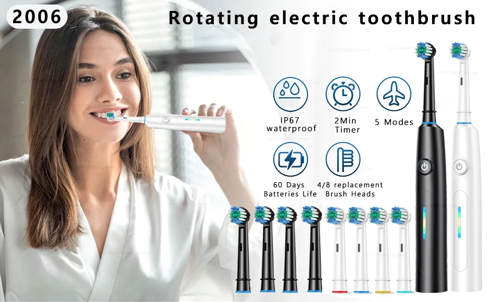 Rotating Electric Toothbrush for Adults Fast Charge 5 Modes Deep Clean Electric Toothbrush with Rechargeable Power Smart Timer