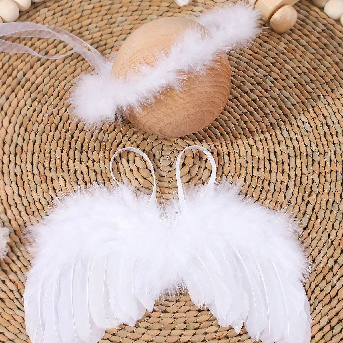 Ylsteed Newborn Baby Boys Girls Angel Wings Photography Props Two-Piece Set with Headband Photography Accessories Photo Shoots