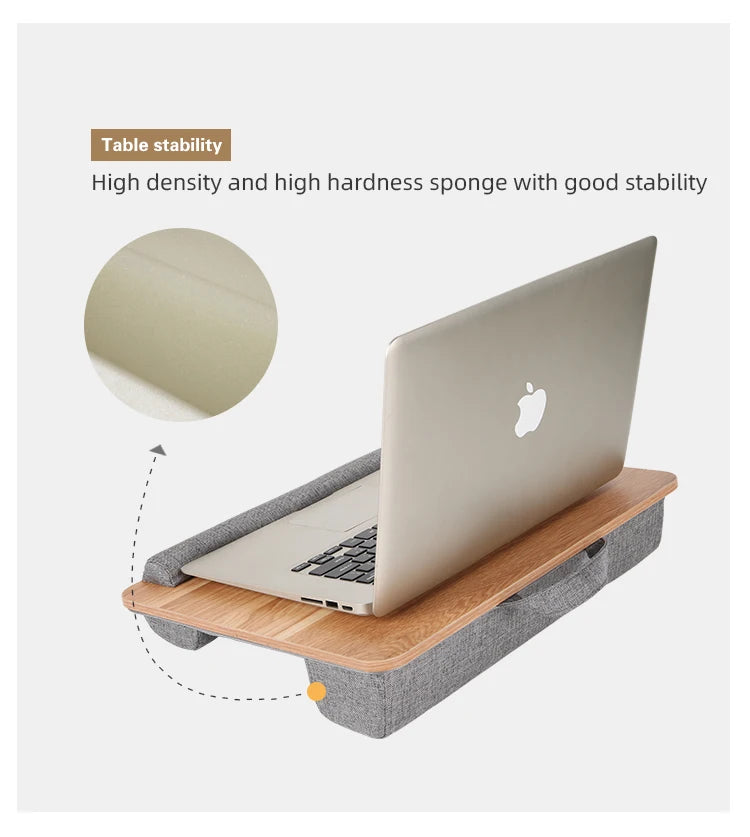 Mumucc Wooden Suspended Bed Study Table, Portable 15 Inch Laptop Desk With Handle, Sponge Cushion AND ABS Slot,Black,Khaki,Brown