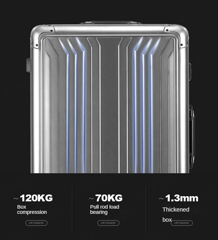 2025 All aluminum travel suitcase on wheels combination lock rolling luggage case Men's Business large size luggage Hand luggage