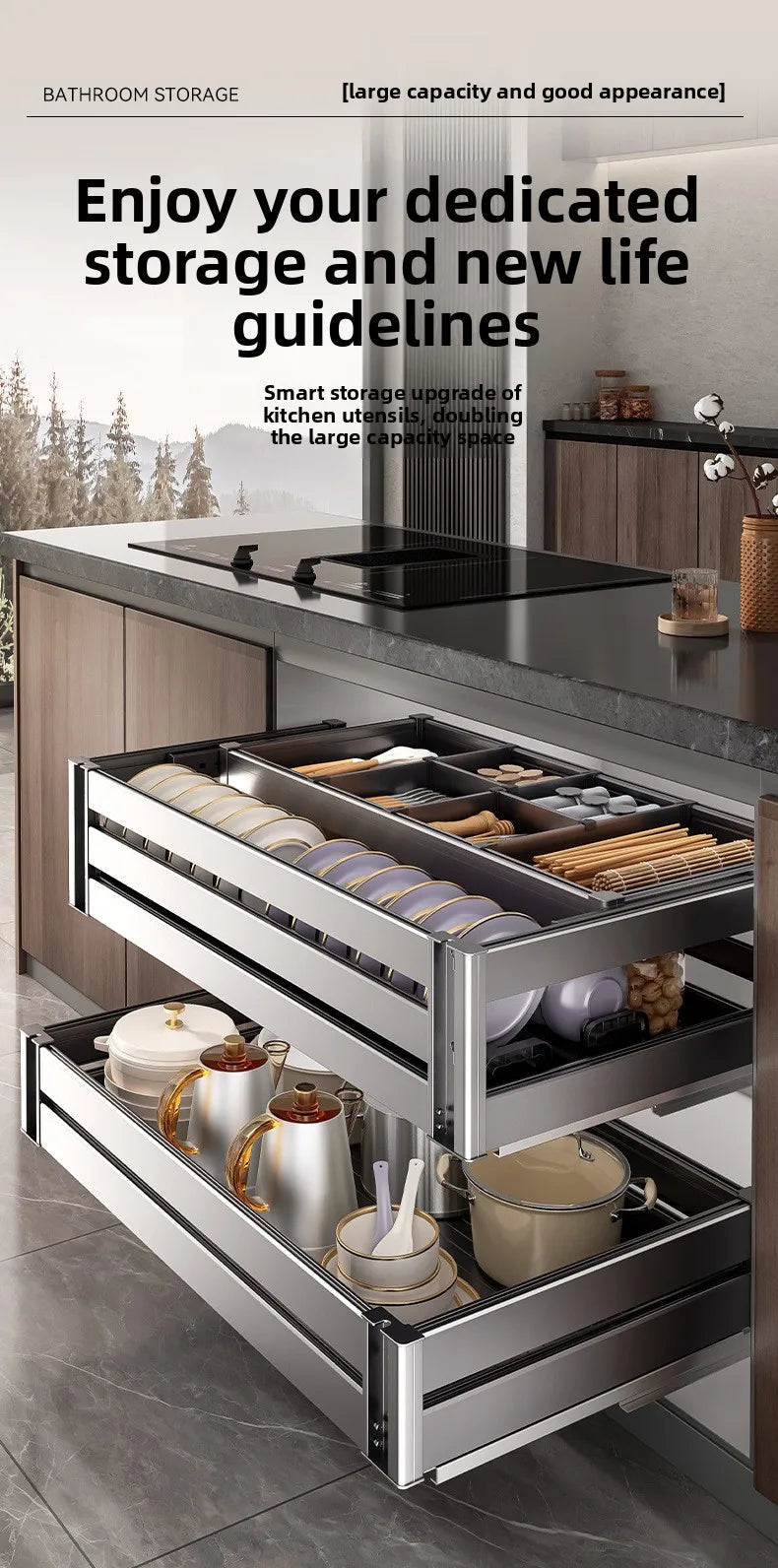 Basket Kitchen Cabinet Cupboard Basket Drawer Dish Cupboard Double Seasoning Flavor Cabinet Chopsticks Built-in Basket