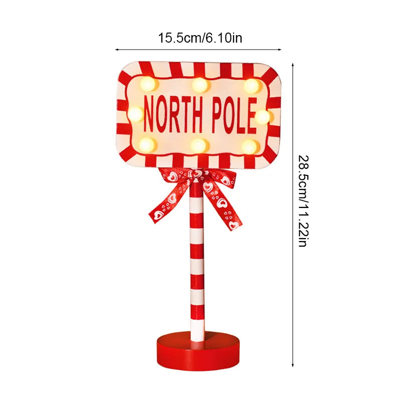 Christmas Retro Lamp LED Light Santa Stop Here Street Sign Xmas Wooden Desktop Home Decoration Navidad 2025 New Year Kids Gift