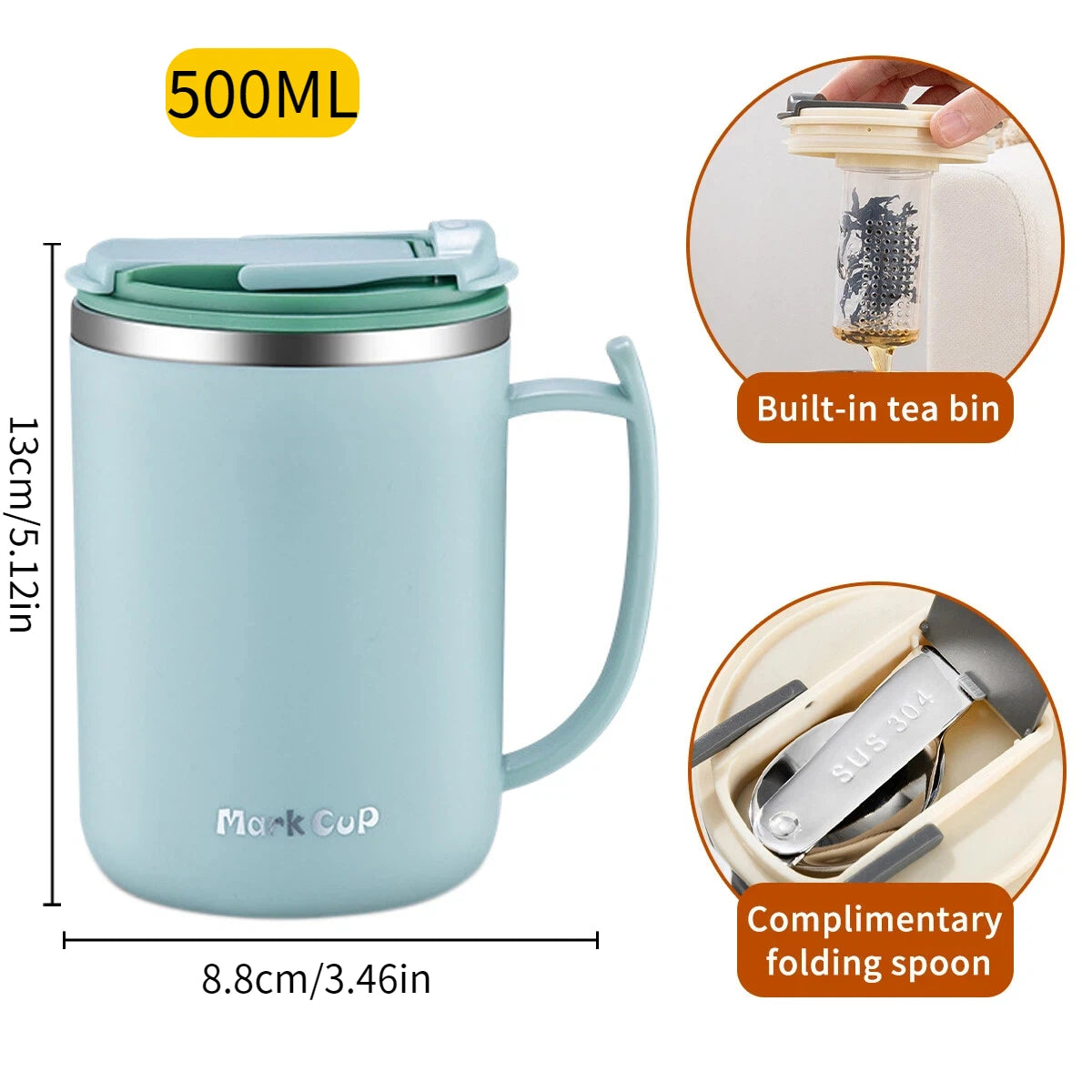 500ml Double-layer Mug 304 Stainless Steel Insulated Coffee Cup With Handle Portable Sealed Water Cup Drinkware For Student Kid