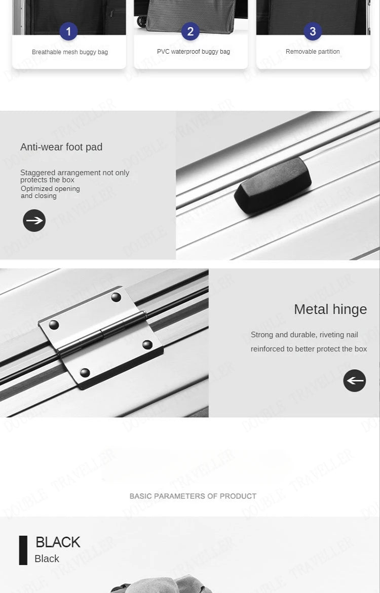 2025 All aluminum travel suitcase on wheels combination lock rolling luggage case Men's Business large size luggage Hand luggage