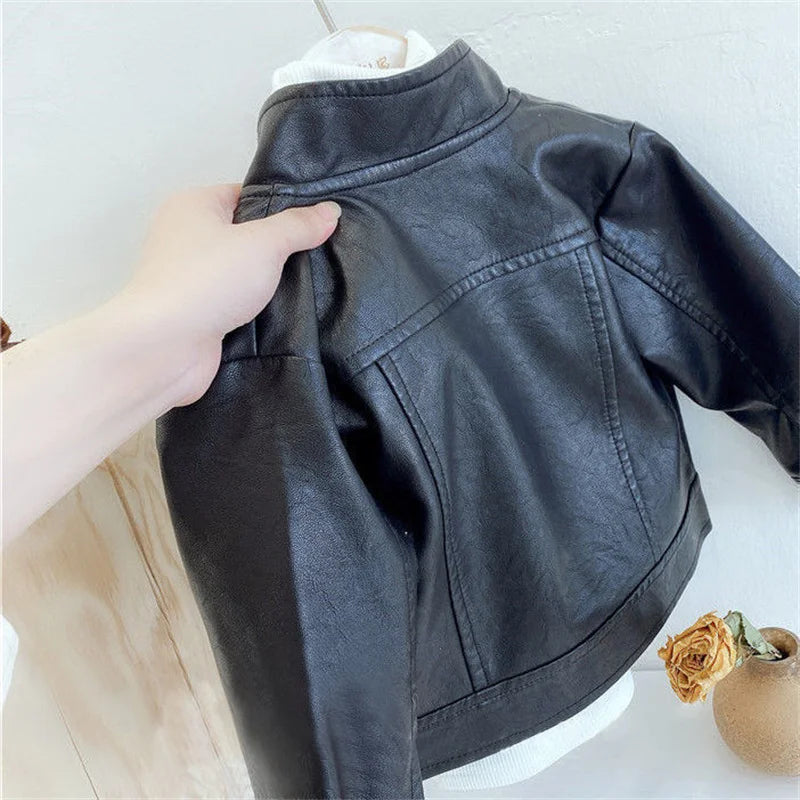 Boys Handsome Leather Jackets Kids 2-8 Years New Classics Spring Autumn Coats Baby Children Pu Outerwear Kids Zipper Fly Clothes