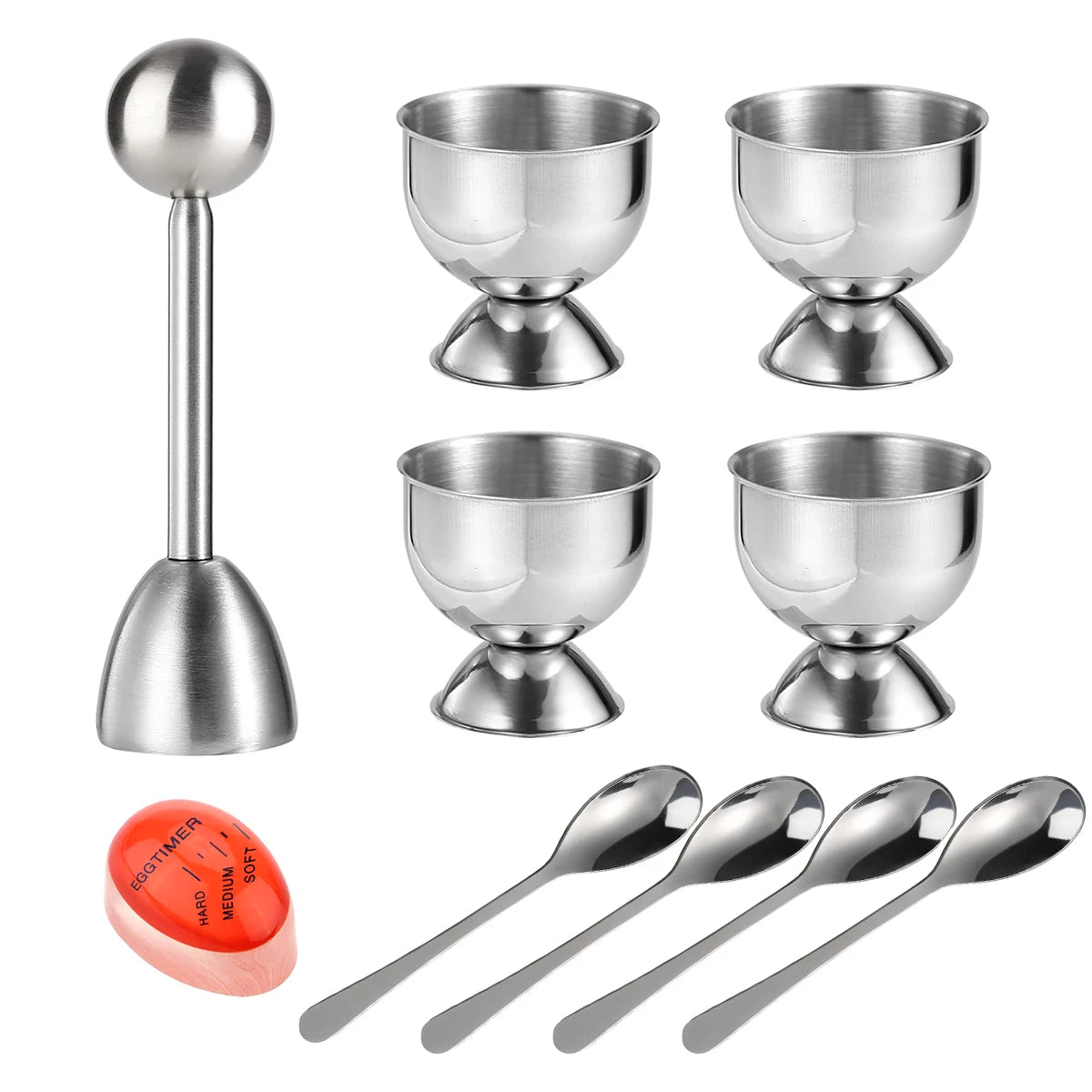 Egg Cup Topper Set Stainless Steel Soft Hard Boiled Egg Separator Holder with Egg Timer Spoon Cup Kitchen Gadget Tools