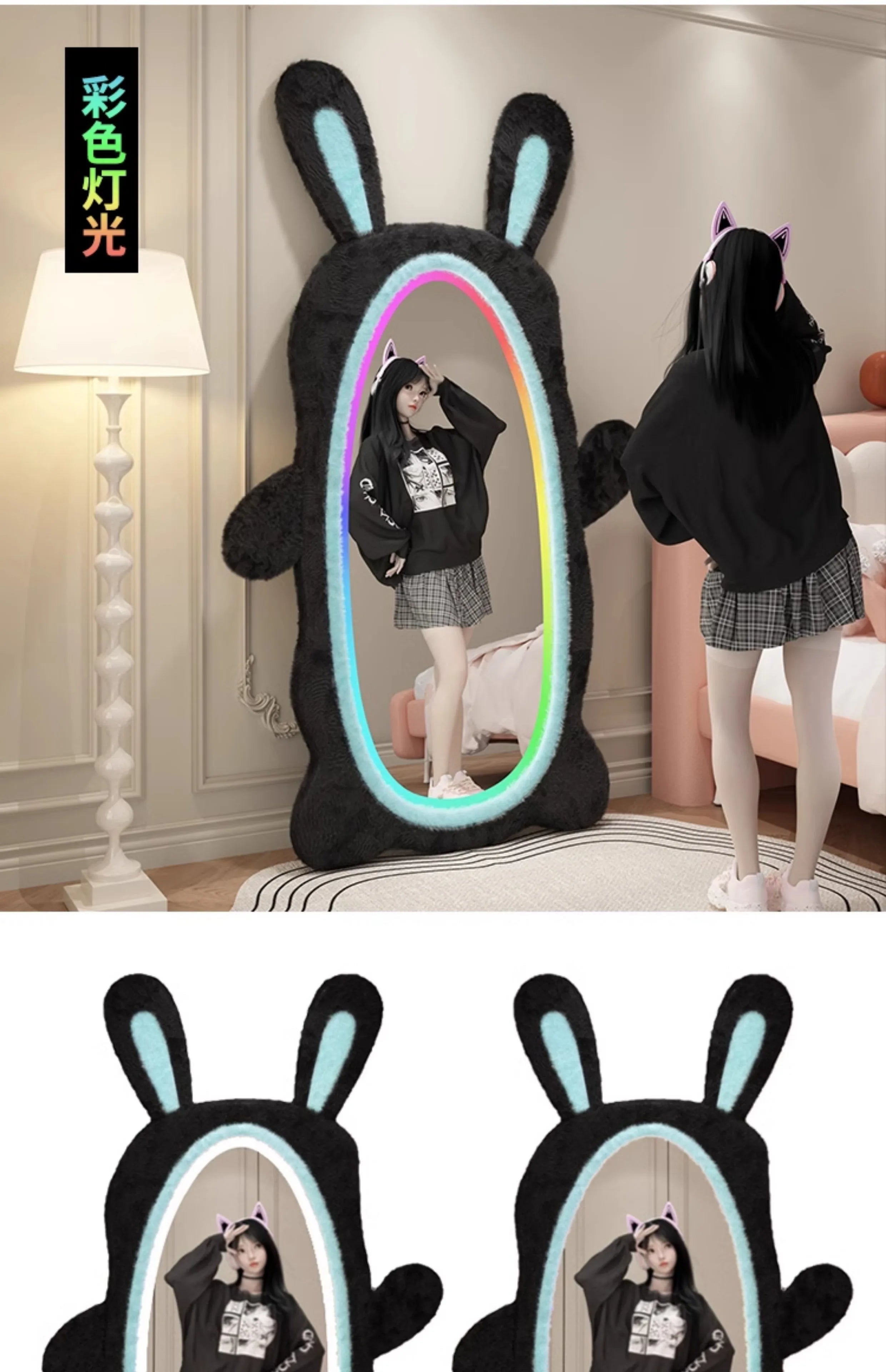 Aesthetic Light Mirror Long LED Girls Standing Smart Makeup Full Body Vanity Mirror Cute Standing Espelhos Home Decorations