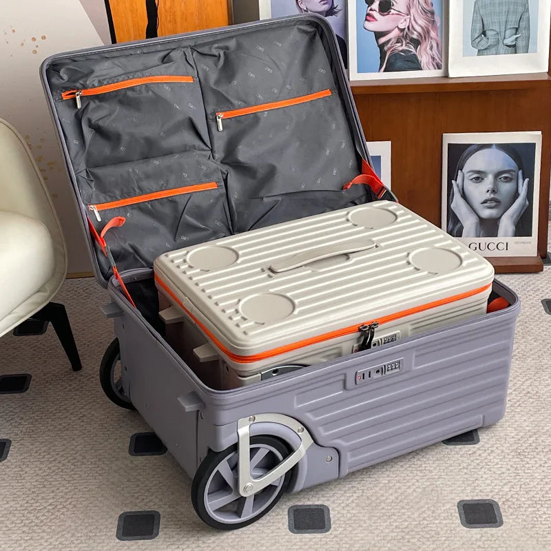 New 24 inch side opening luggage compartment with oversized wheels and 20 inch boarding case, large capacity travel suitcase