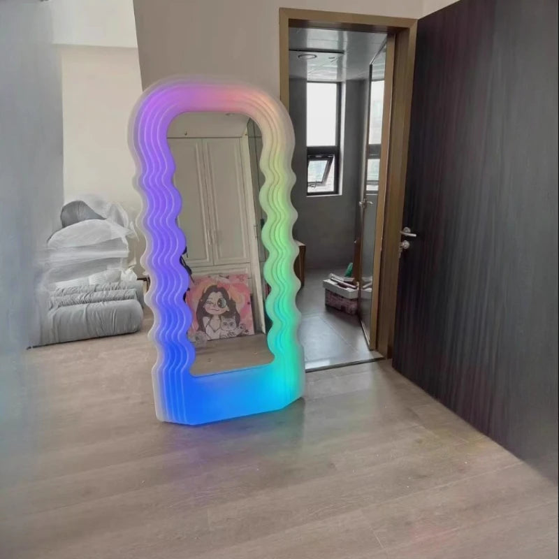Luxury Furniture Nordic  clothing store  body lamp fitting mirror wave floormirror bedroom home cloakroom mirror bathroom decor