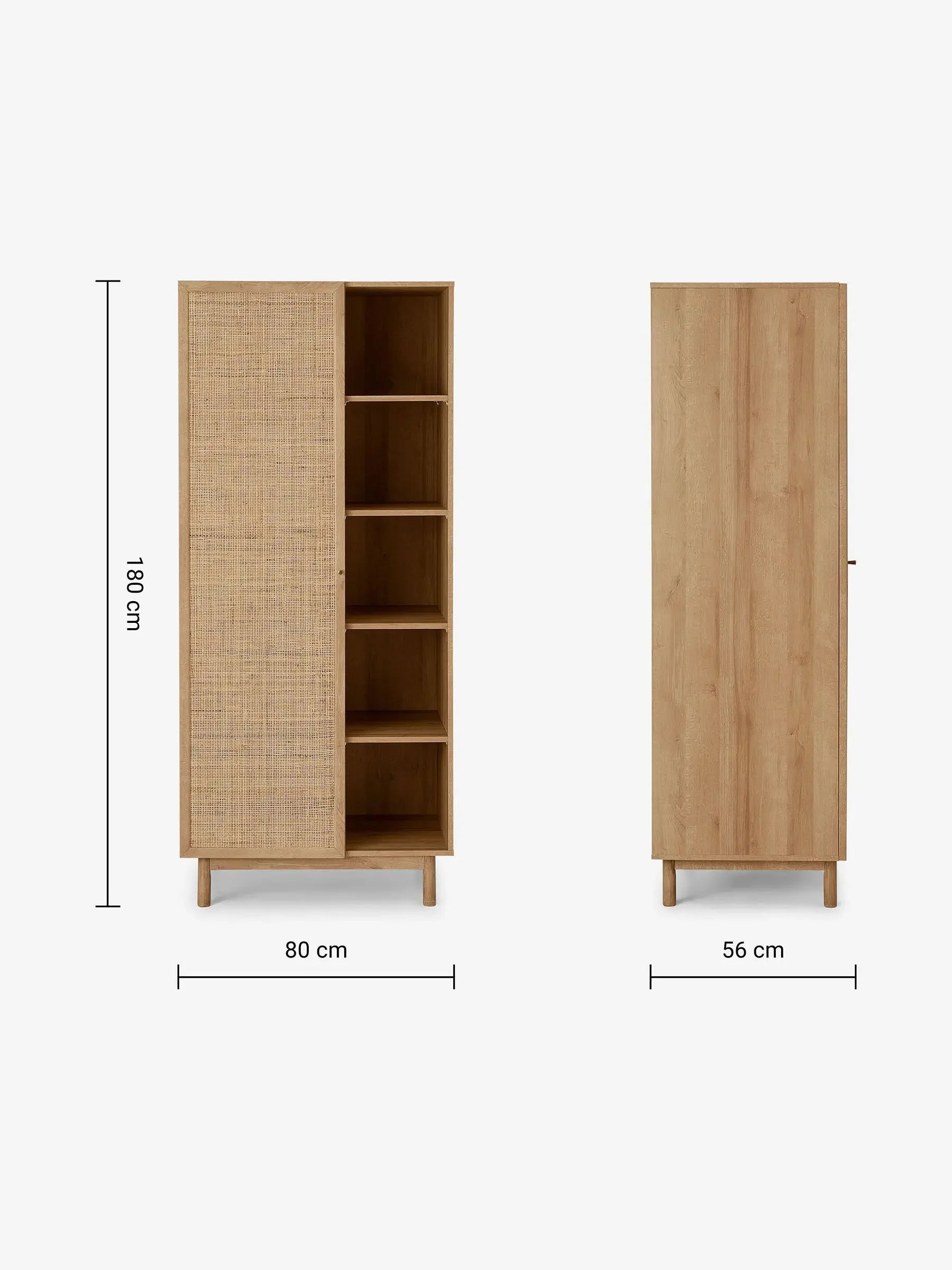 Multipurpose Wooden Living Room Cabinet Wardrobe with Rattan Woven Doors