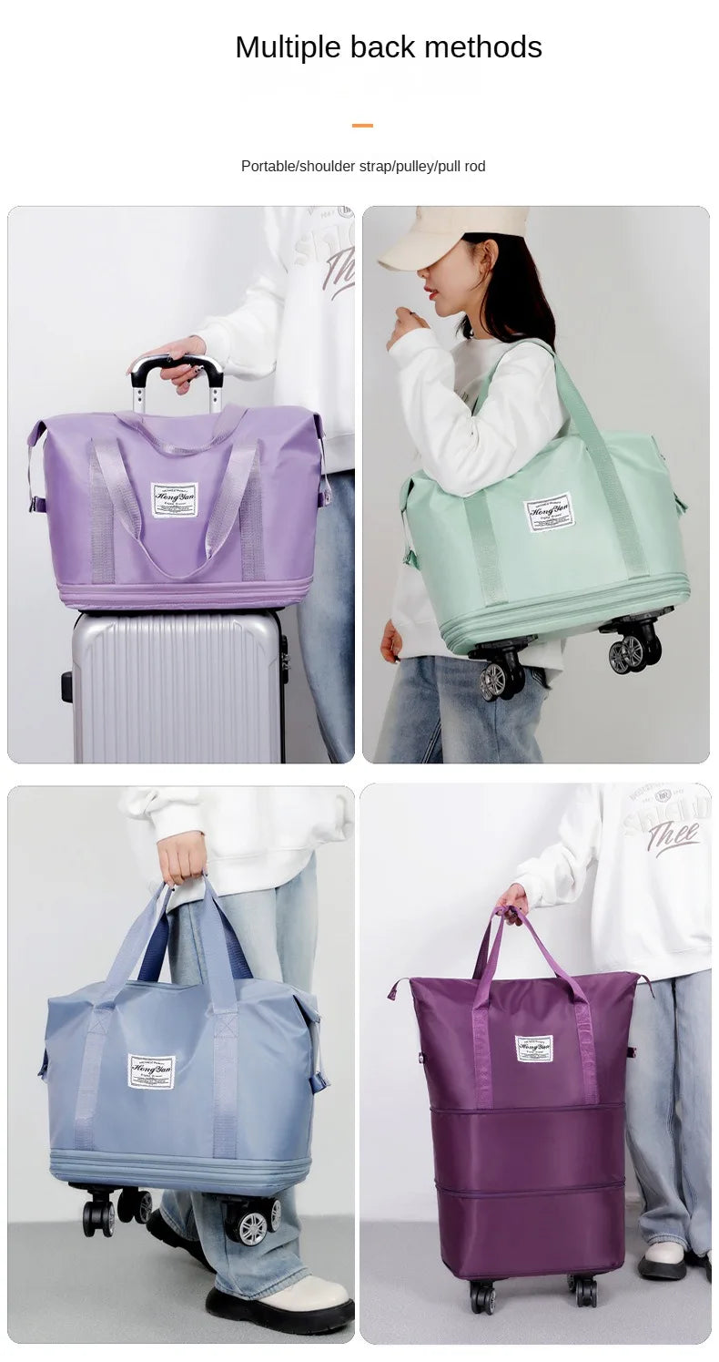 Universal Wheel Expandable Luggage Large Capacity Lightweight Travel Fitness Bag with Dry And Wet Separation Storage