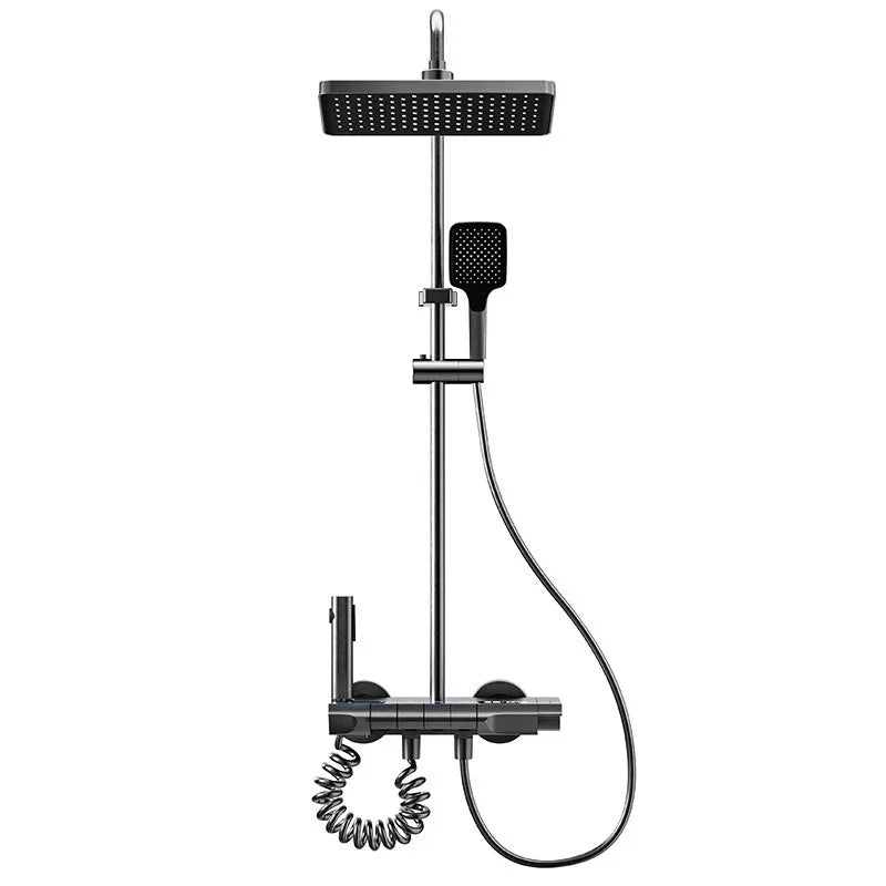 Smart Temperature Digital Display Shower Set Bathroom Wall Mounted Piano Key 4 Ways Water Outlet Rainlfall Shower Faucet System