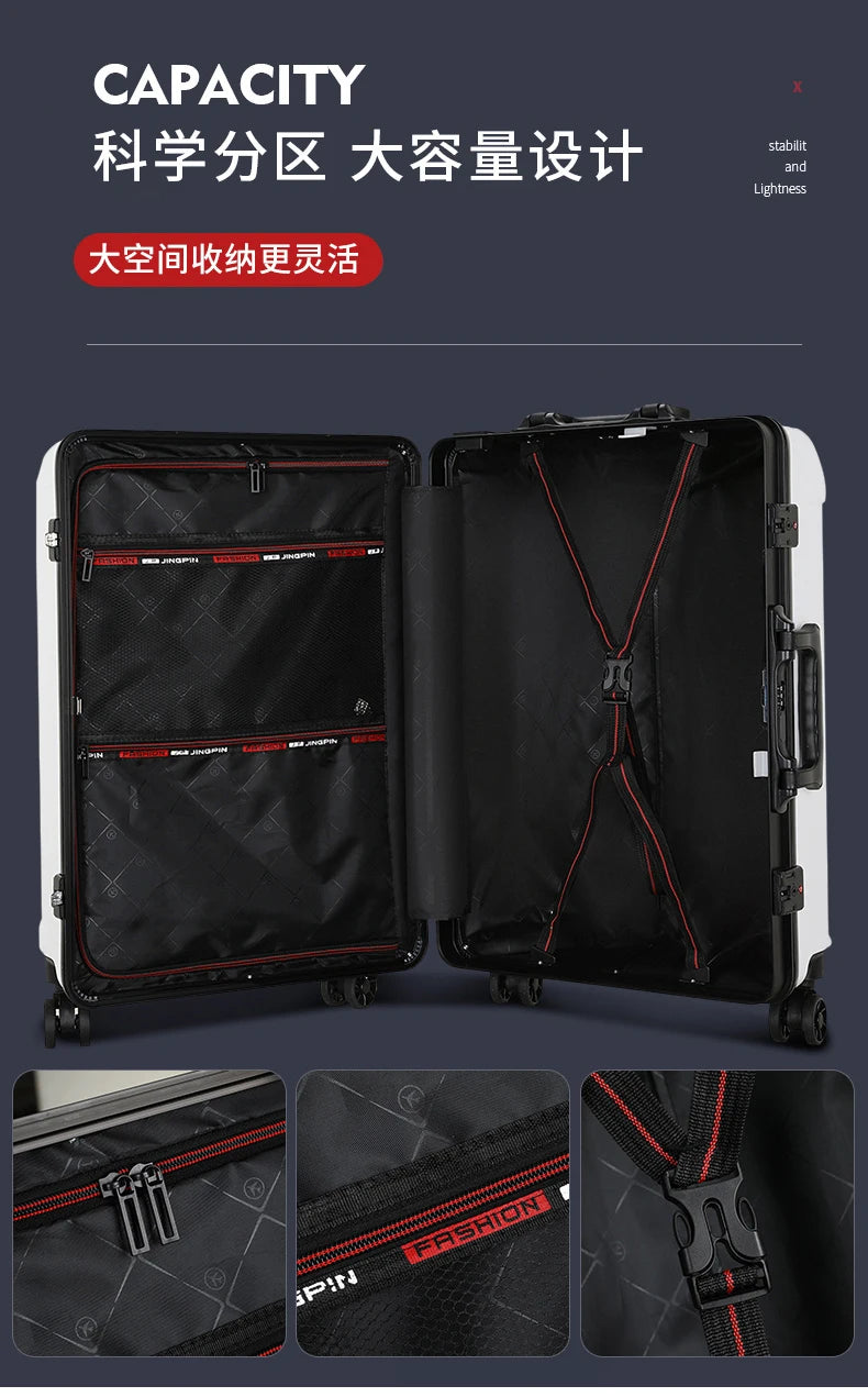 Fashion rolling luggage aluminum frame USB charging trolley suitcase 20/24/26/28 inch students password travel luggage