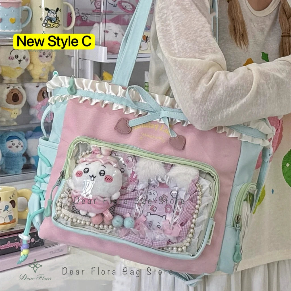 New Y2K Cute Japanese Ita Bag Lolita Girl Transparent Shoulder Tote Bag Large Capacity Crossbody Casual Bag DIY Display Handbags