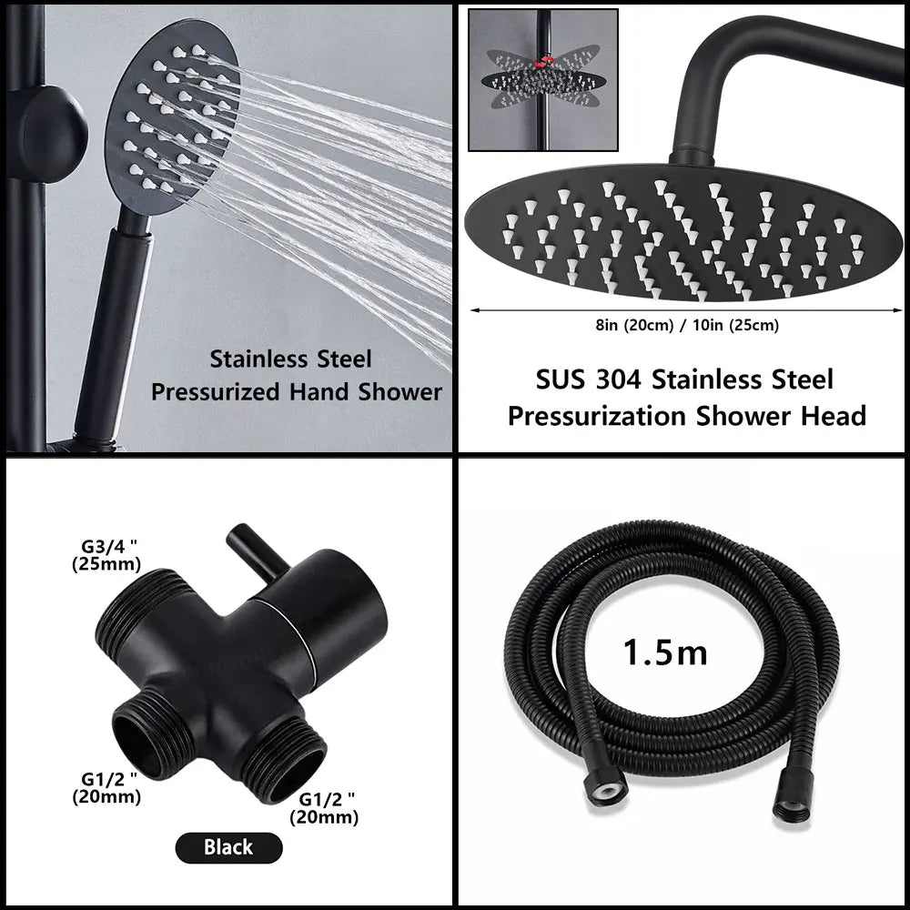 Black/Chrome Bathtub Split Rain Shower Set with Handheld Bathroom Rainfall Shower System Faucet Accessories Adapter Mixer Taps