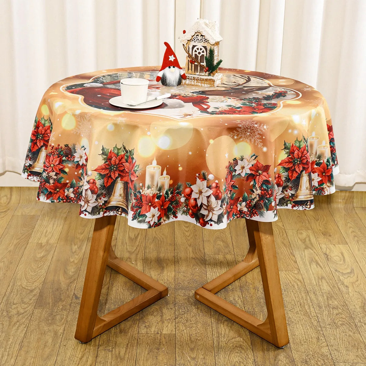Golden Santa Claus Pattern Printed Tablecloth Christmas Decoration for Home 2025 Xmas Ornament Navidad Natal New Year Gift 2026