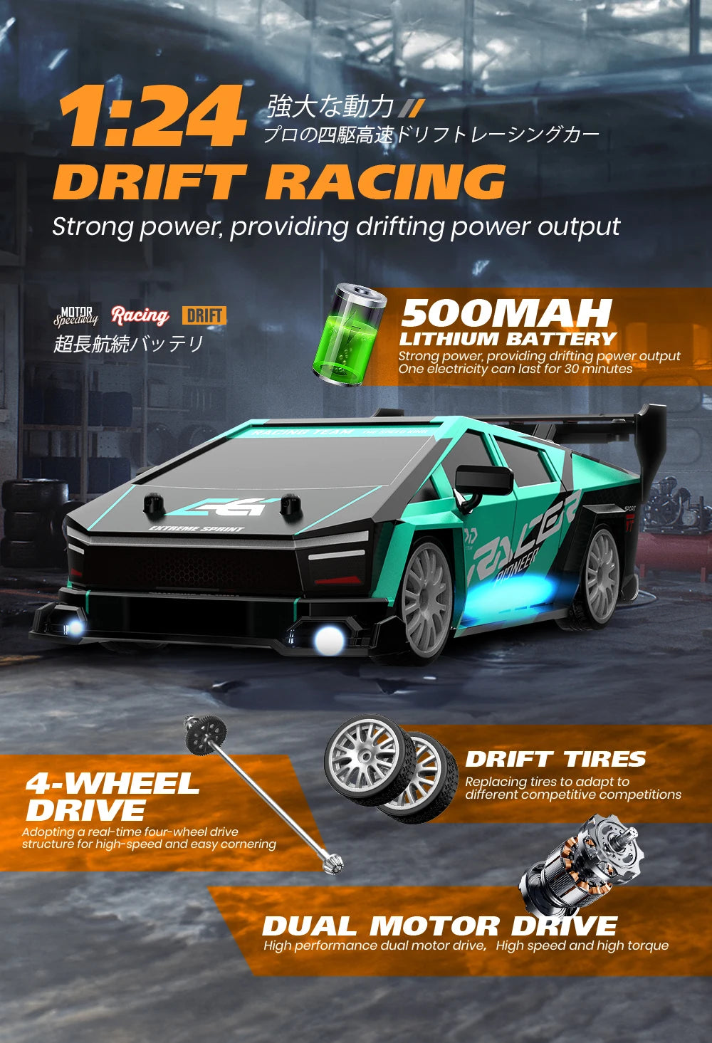 4WD Remote Control Car RC Drift 1:24 20KM/H High Speed Vehicle with LED Lights Racing Sport Toy for Adults Boys Girls Kids Gifts