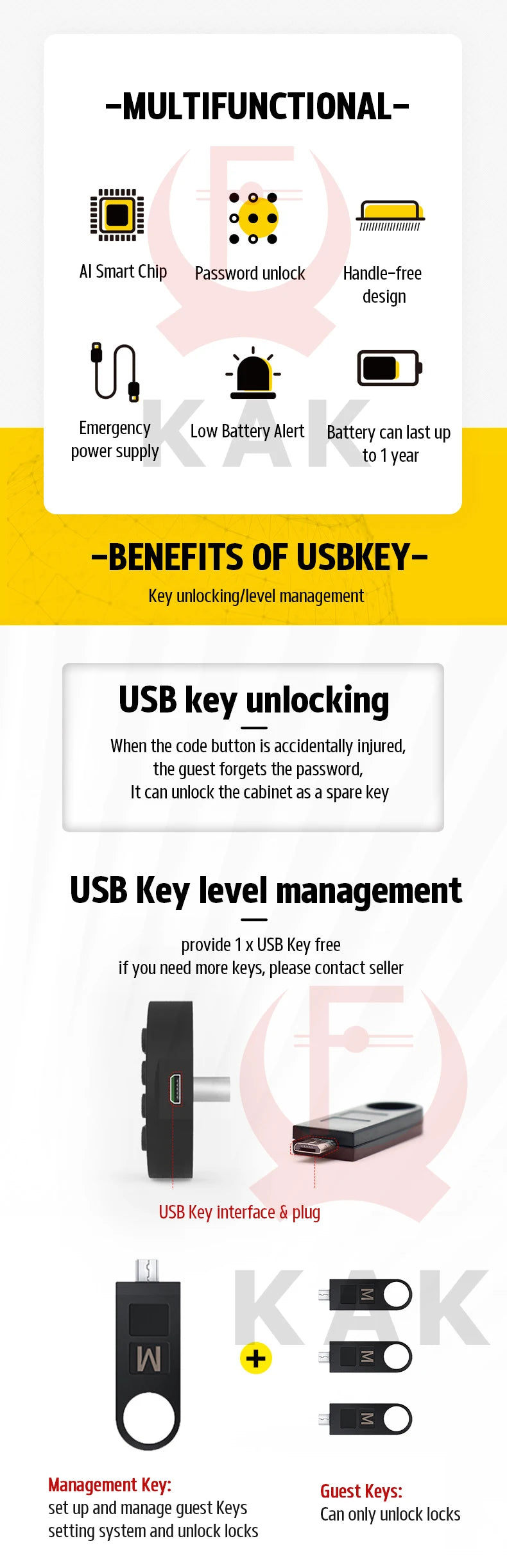 KAK Security Cabinet Password Locks Keyless Door Lock Drawer Combination Code Lock for Gym Locker Lock Electronic Furniture Lock