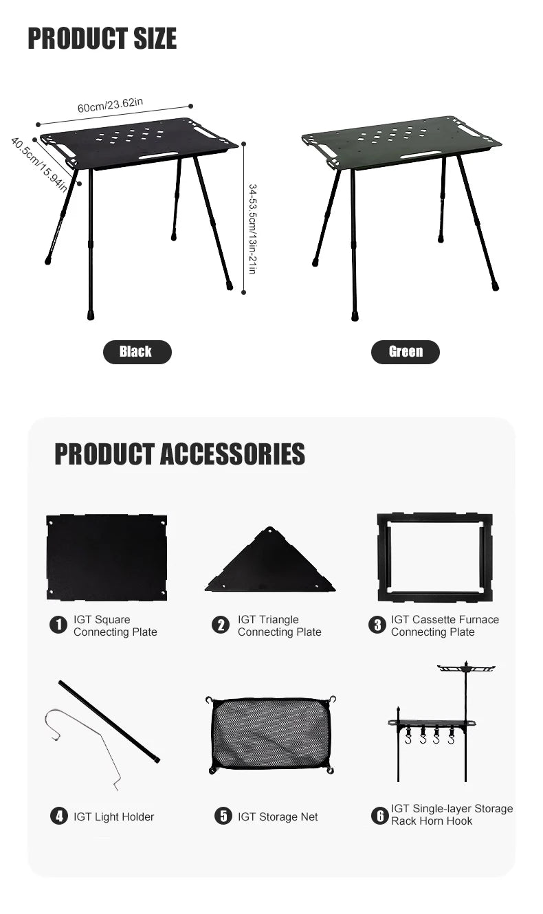 WESTTUNE Outdoor IGT Tactical Table Lightweight Multifunctional Folding Aluminum Alloy Camping Picnic Table with Adjustable Legs