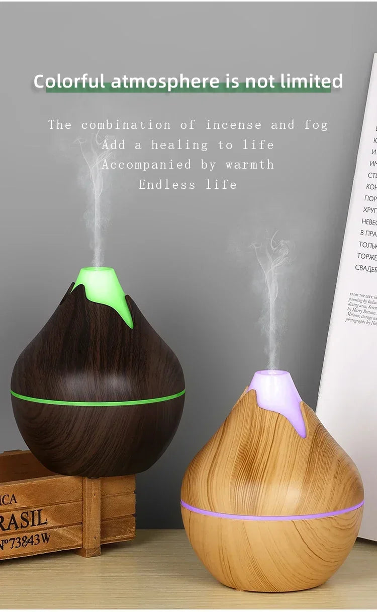 350ML Aromatherapy Essential Oil Diffuser Wood Grain Remote Control Ultrasonic Air Humidifier Cool with 7 Color LED Light