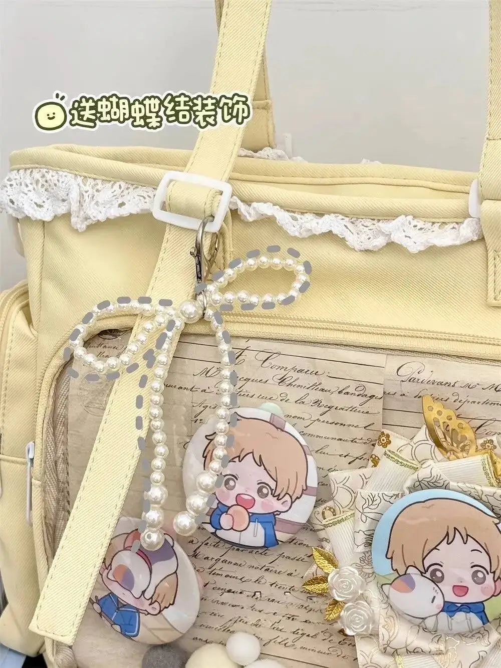 New Y2K Cute Japanese Ita Bag Lolita Girl Transparent Shoulder Tote Bag Large Capacity Crossbody Casual Bag DIY Display Handbags