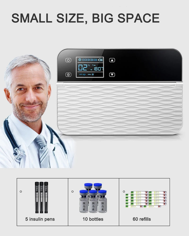 Mini Fridge Medical Insulin Case Cooler USB Rechargeable Refrigerator Insulin Bag Travel Keep Chilled Meds with LCD Display