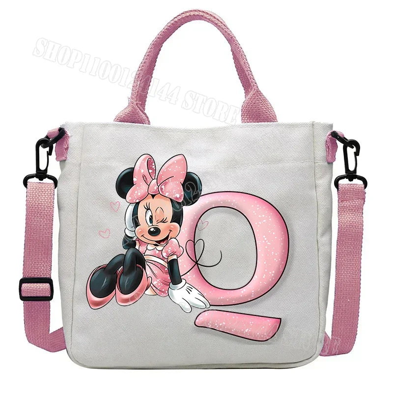 Minnie Disney Women Men Canvas Bags Shoulder Bag Fashion Tote Bags Girl Cartoon Tote Bag Large Capacity Handbag Shopping Bags