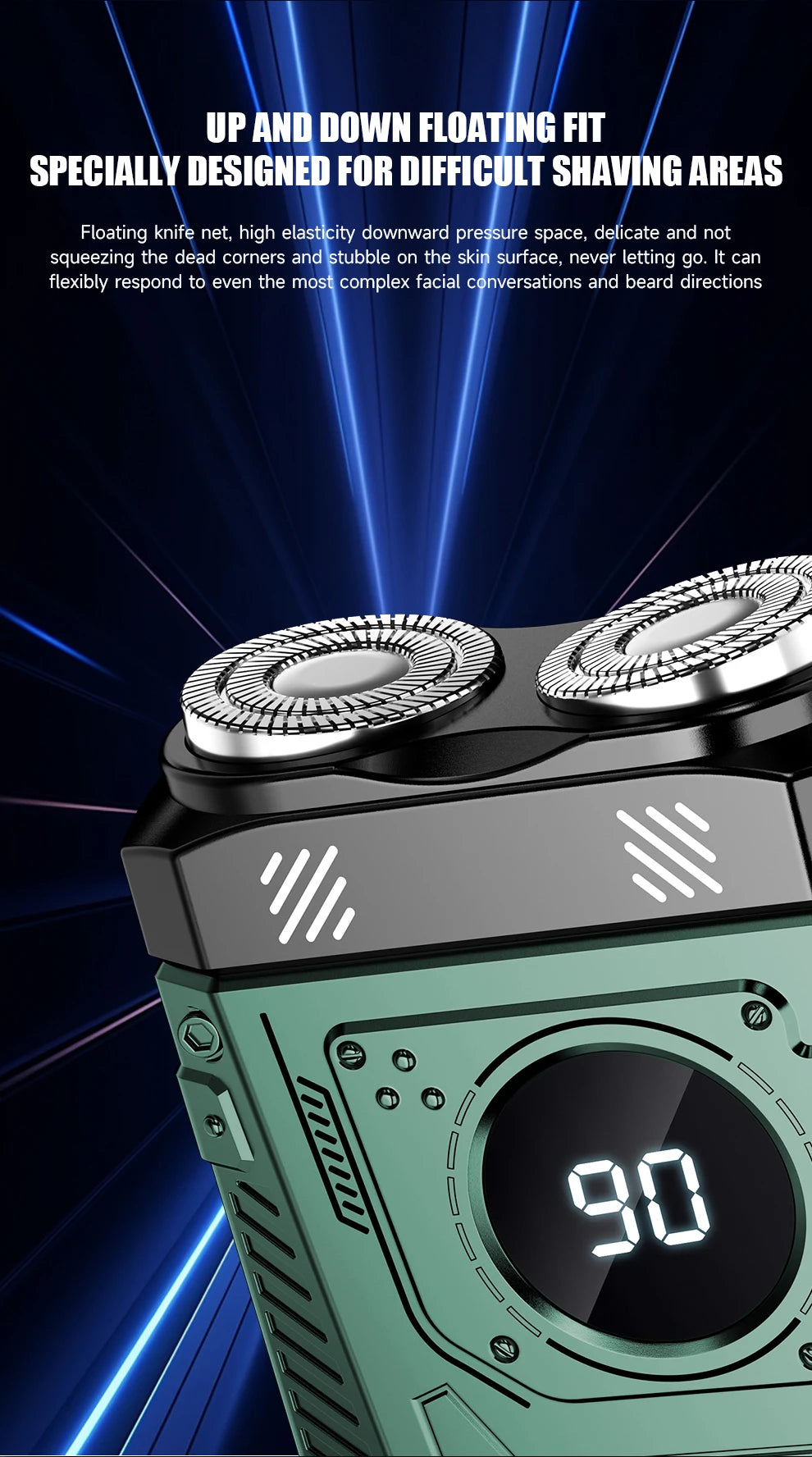 Magnetic Double Blade Electric Shaver for Men Mecha Punk Style Rechargeable LCD Portable Beard Trimmer Face Beard Razor Knife