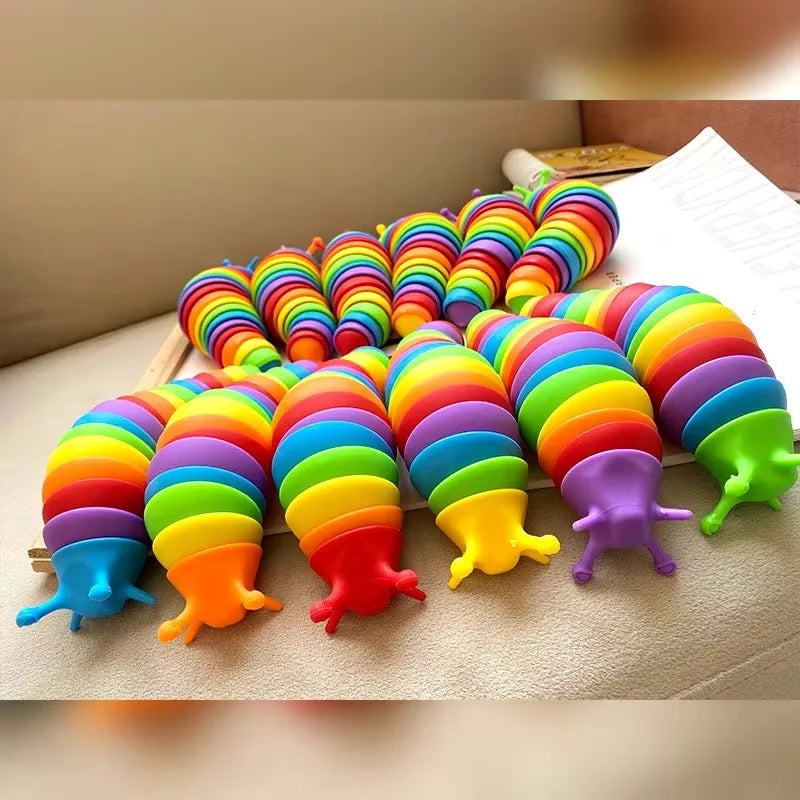 3D Slug Fidget Toy Colorful Slug Snail Toy Articulated Flexible All Ages Relief Anti-Anxiety Sensory Toys for Children