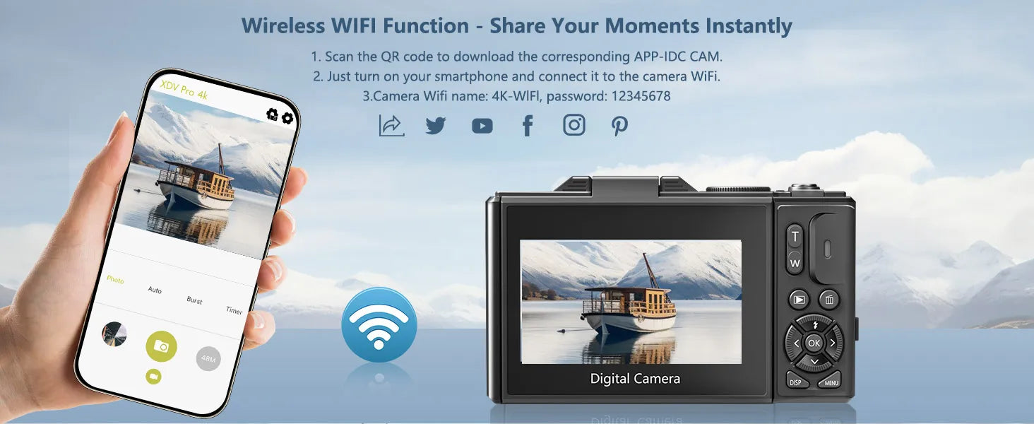 4K compact digital photography camera, 18x digital zoom, vintage vlog video recorder for YouTube, 180° flip screen, WiFi webcam