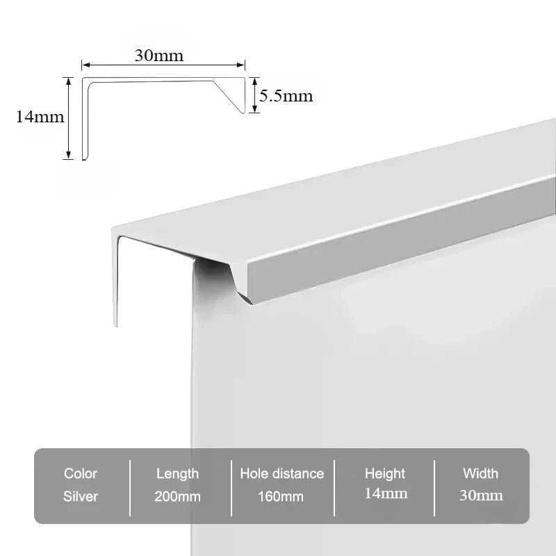 Hidden Furniture Handles Matte Black Gold Silver Kitchen Cabinet Pull Wardrobe Pull Not punched Handles for Cabinets and Drawers
