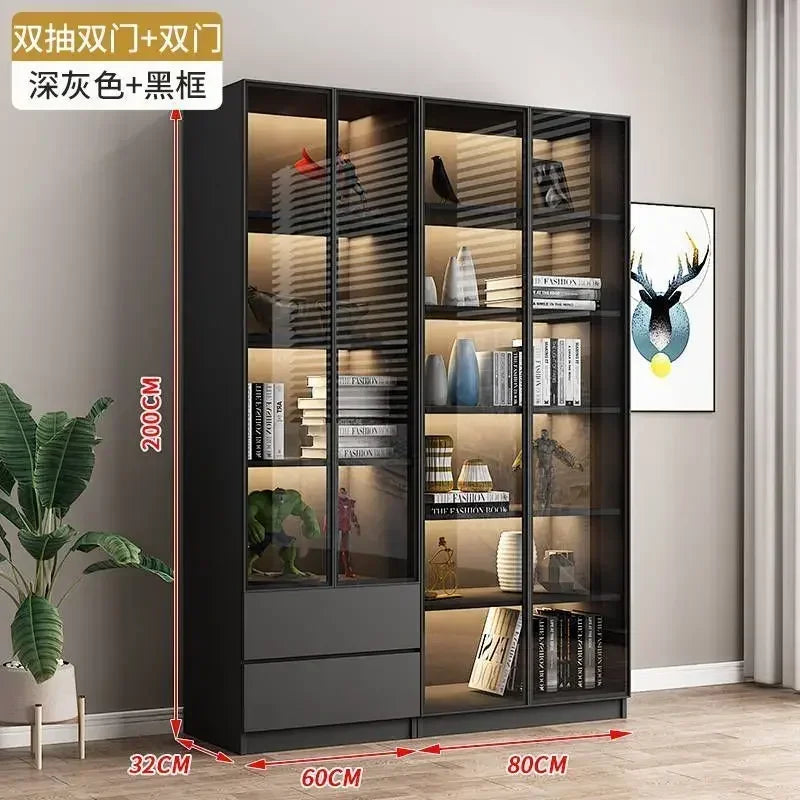 Modern Dust-Proof Bookcase with Glass Door Display Cabinet Modern Luxury Customized Home Living Room Integrated Bookshelf